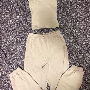 Zara Beige Lounge Sweatpants and Tank Set